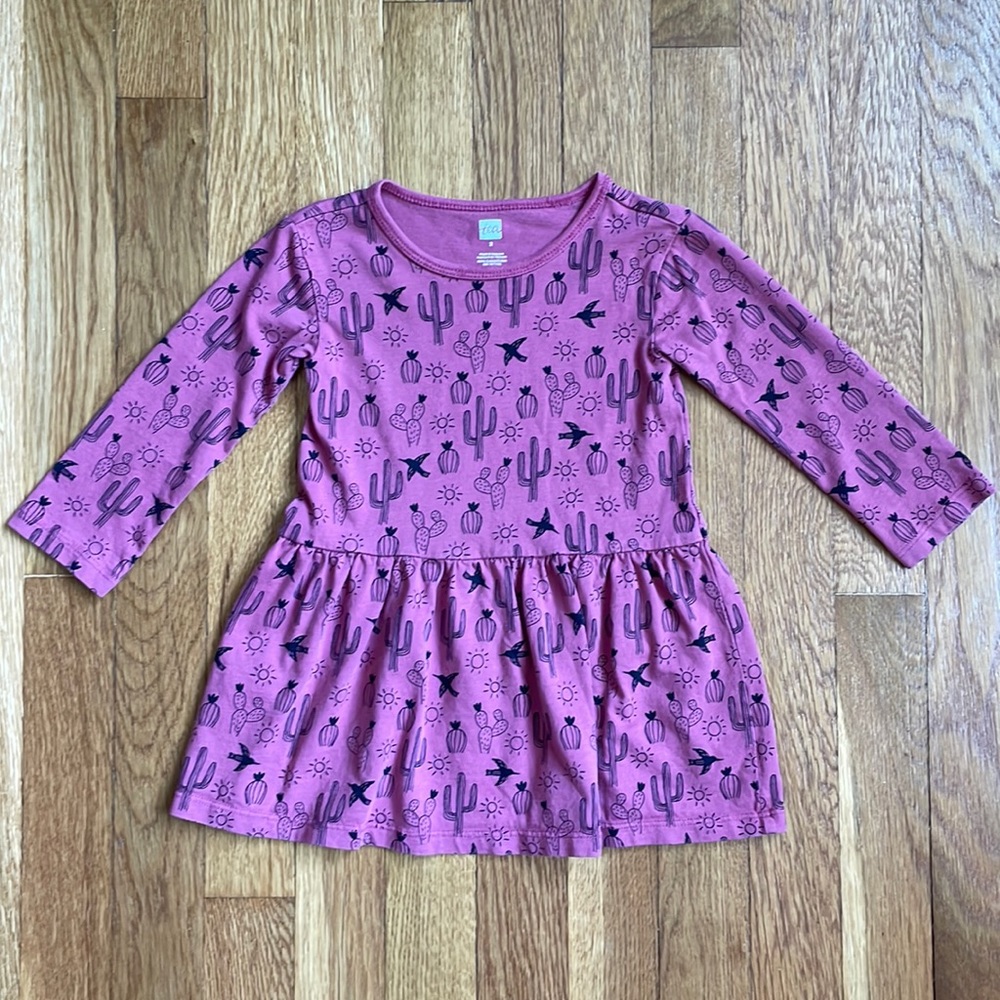 Tea Collection, Long Sleeve cactus printed dress, 2T